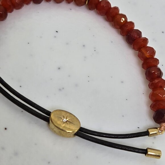 Fossil Tree Of Life Bracelet Orange Beaded Gold Tone Charm Adjustable Stretch - Picture 6 of 8